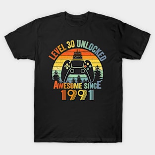 Level 30 Unlocked Video Gamer 30 Years Old 30 Birthday T-Shirt